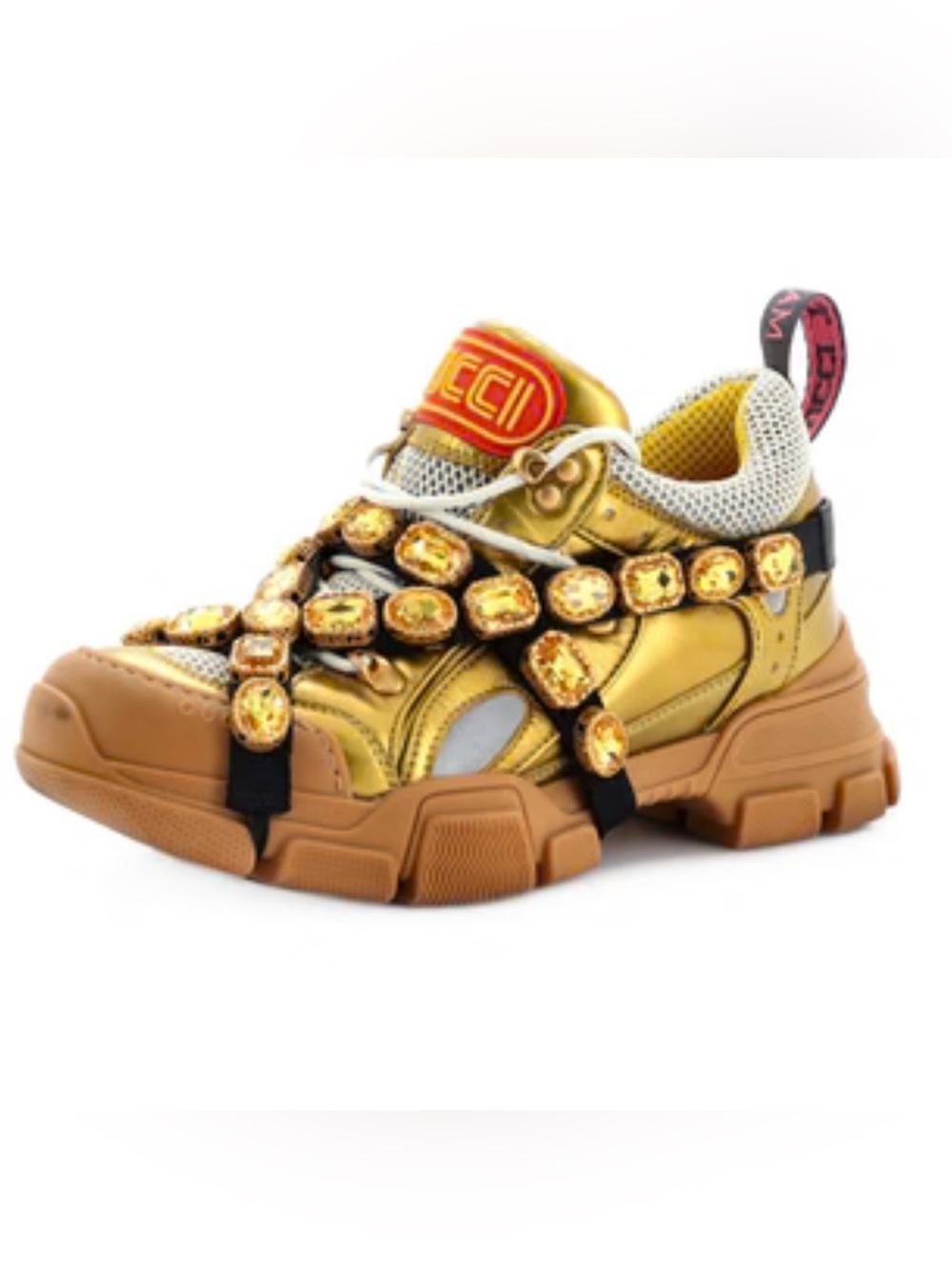 Gucci Gold and Yellow Jeweled Sneakers